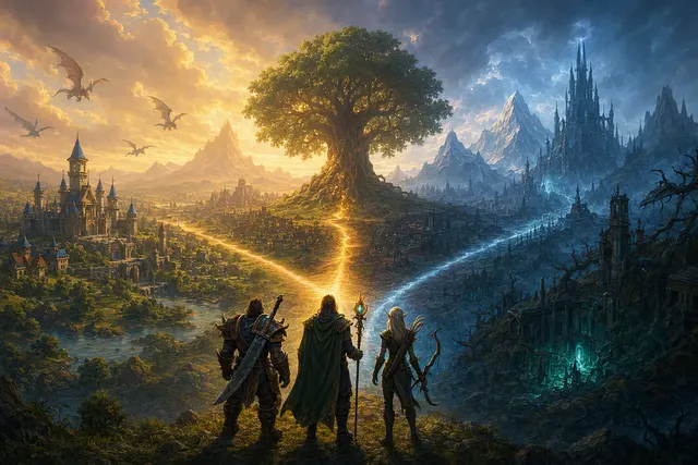 Fantasy Azeroth landscape representing World of Warcraft: Forever