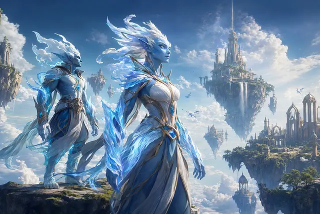Editorial illustration of the Skyborne, World of Warcraft: Forever’s sky-themed playable race