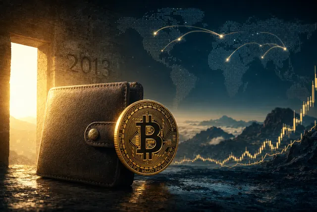 AI-generated illustration of an old Bitcoin wallet reactivating with coins moving across a blockchain network