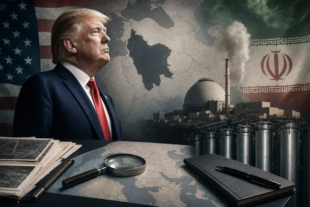 Editorial illustration about Iran’s nuclear program and international inspections