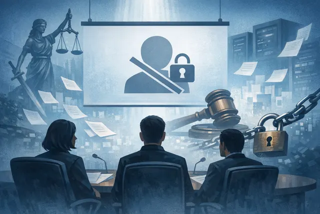 Illustration representing Meta's Oversight Board scrutiny of social media account banning practices and due process failures.