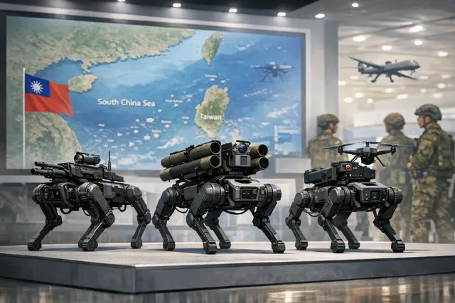 Taiwan's NCSIST displayed three armed robot dog variants based on the Ghost Robotics Vision 60 for potential deployment to the Pratas Islands in the South China Sea.