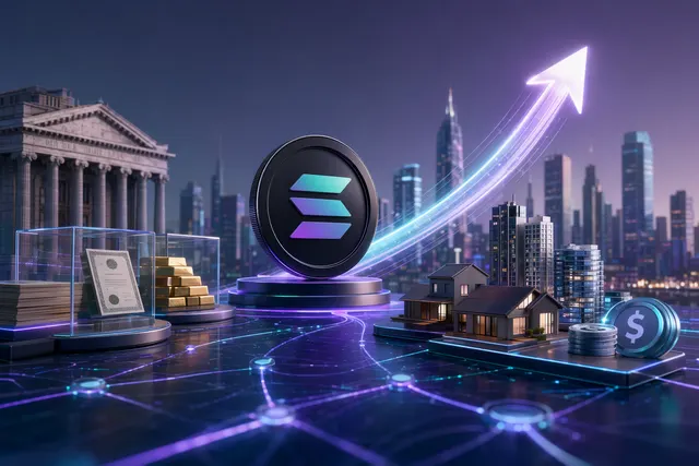 Illustration representing the growth of tokenized real-world assets on the Solana blockchain