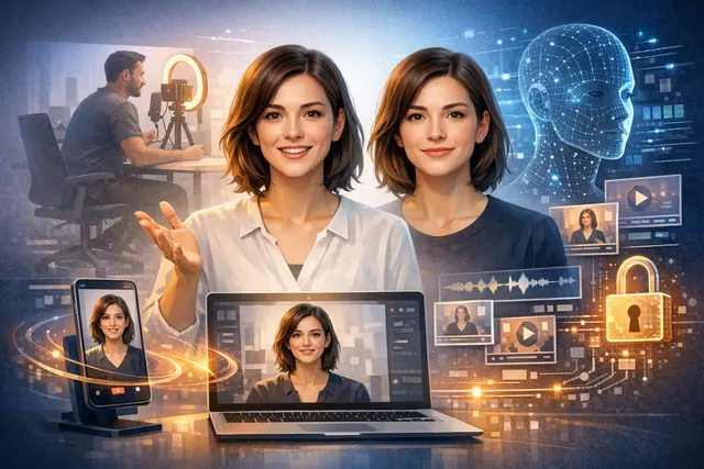 A digital representation of a person's face being partially constructed by an AI, symbolizing Google's Gemini Avatar tool that creates realistic video clones.