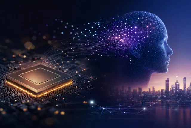 AI-generated editorial illustration representing AMD’s World Labs acquisition and spatial AI.