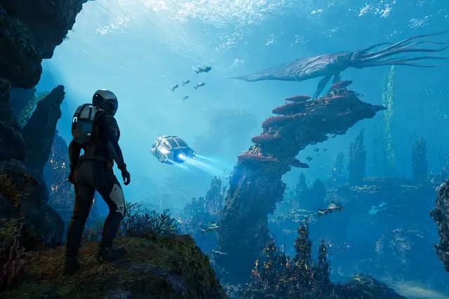 Underwater scene representing Subnautica 2 early access launch with alien ocean environment