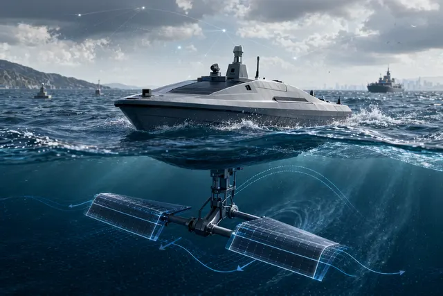 Concept illustration of a wave-powered autonomous unmanned surface vessel using hydrofoils for propulsion