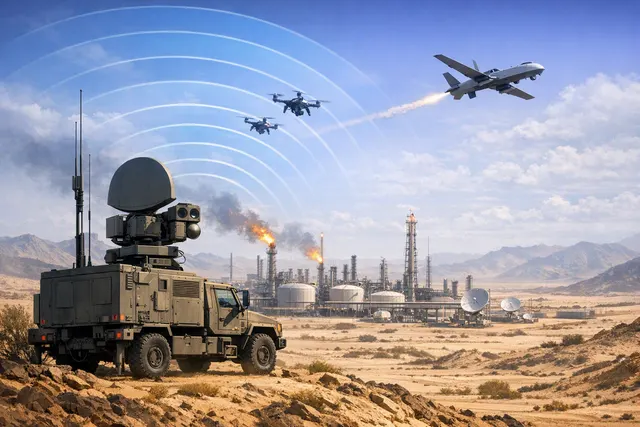 Networked counter-drone radar monitoring oil and gas infrastructure in the Middle East