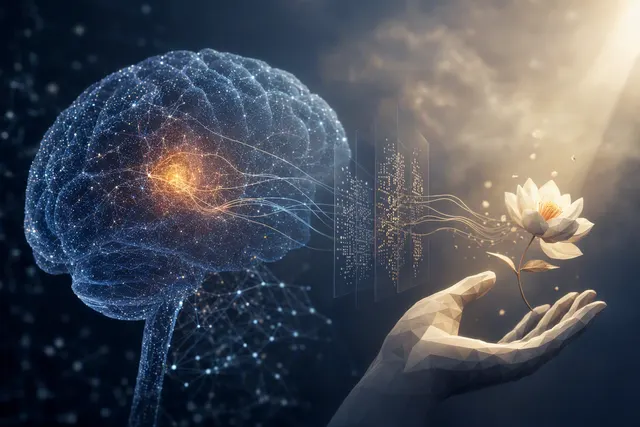 Abstract AI visualization illustrating an internal neural-network signal associated with the Pain Axis study
