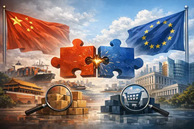 Illustration of China and the European Union facing off over the JD.com and Ceconomy foreign-subsidy investigation
