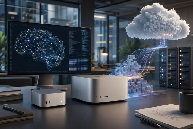 How is Apple using its new Mac Minis and Mac Studios to pitch lower cost, on device AI to businesses, and how do their unified memory, power