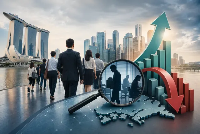 AI-generated editorial illustration accompanying an article on Singapore’s Q2 2026 labour market