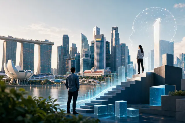 Editorial illustration representing enterprise AI adoption and workflow transformation in Singapore