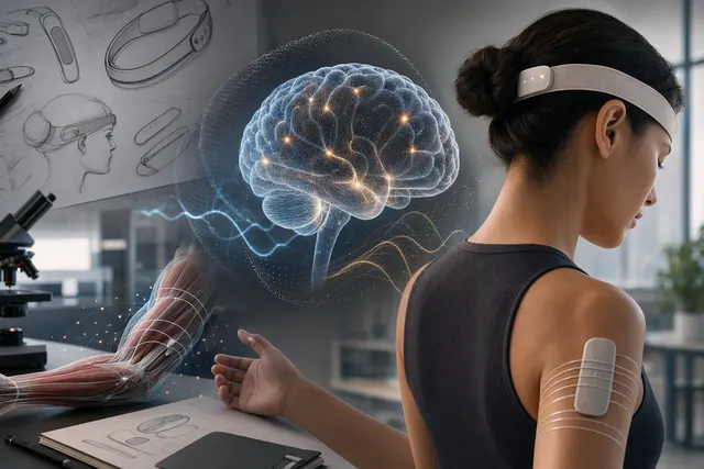 Editorial illustration of biomagnetic sensing technology and a wearable device