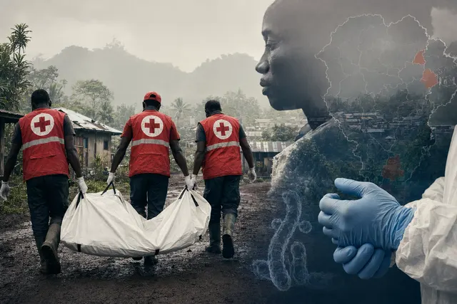 Illustration representing Ebola outbreak response and frontline humanitarian workers in Congo