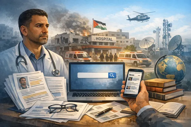 AI-generated image depicting a doctor in a white coat alone in a cell-like space, representing the detention of Dr. Hussam Abu Safiya