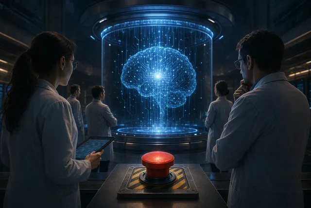AI-generated editorial illustration for an article about keeping advanced AI under human control