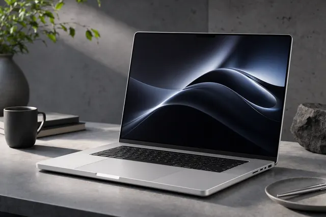 Editorial illustration accompanying a report on the silver 16-inch MacBook Pro M5 Max deal