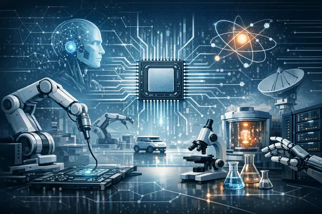 Illustration of an AI agent coordinating microscopes, laboratory instruments, and robotic arms through Anthropic’s Model Hardware Standard