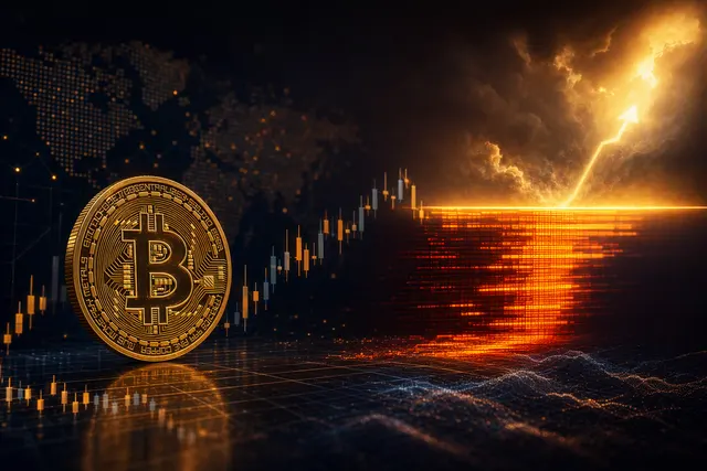 Editorial illustration representing Bitcoin price levels and leveraged trading positions