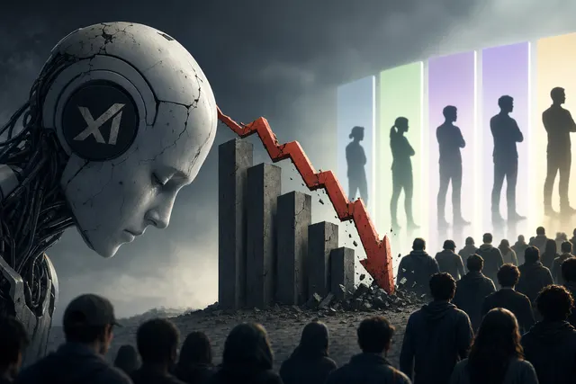 Illustration of Grok losing user momentum as rival AI chatbots rise