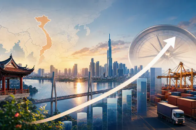 AI-generated editorial illustration accompanying analysis of Vietnam’s GDP growth outlook