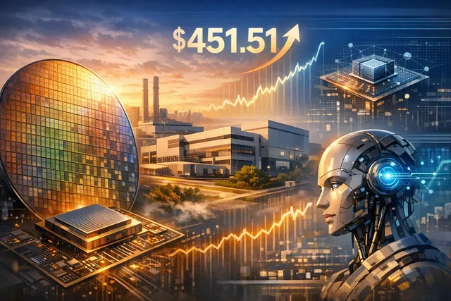 TSMC stock price chart reaching a 52-week high with key catalyst icons for Amkor and NVIDIA partnerships