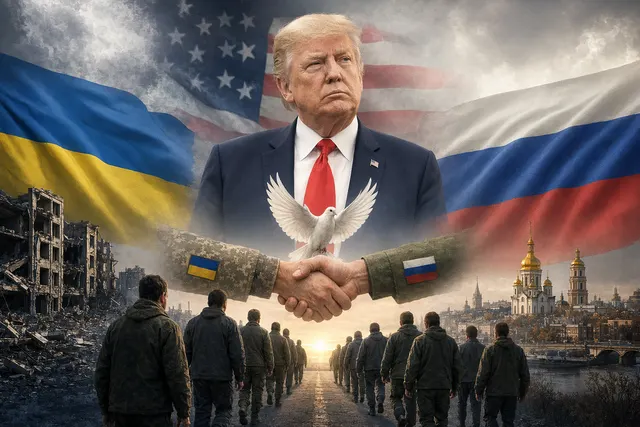 AI-generated editorial illustration representing Trump’s three-day Russia-Ukraine ceasefire