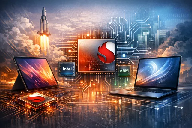 A stylized concept rendering of a future Microsoft Surface Pro and Surface Laptop, showcasing the new Snapdragon X2 Elite platform.