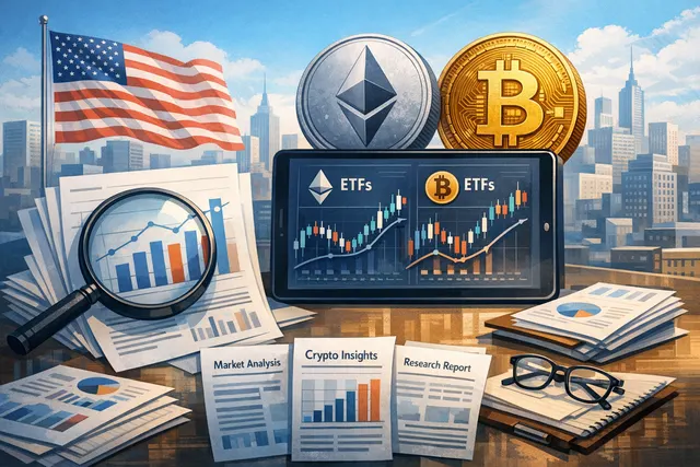 Illustration of Bitcoin and Ethereum spot ETF performance charts for the week ending July 25, 2026, showing $33.8 million in net inflows and extreme fear sentiment.