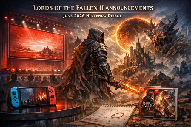 Lords of the Fallen II key art with a dark fantasy warrior holding a lantern, surrounded by ominous shadows and gothic architecture, representing the game's announcement for Ninten