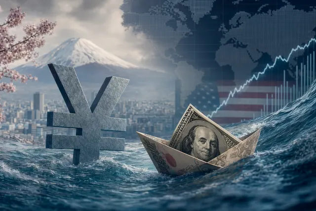 Japanese yen currency falling against the U.S. dollar near the 160 exchange rate level