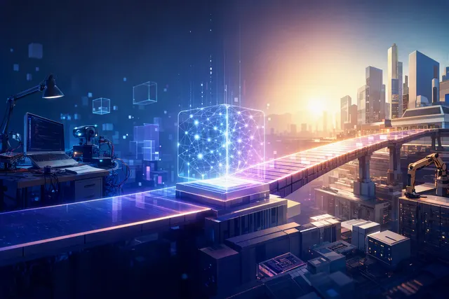 Editorial illustration representing open-weight AI models and production deployment infrastructure