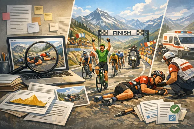 AI-generated editorial hero image of the Tour de France Stage 20 alpine route with Alpe d'Huez switchbacks and mountainous backdrop