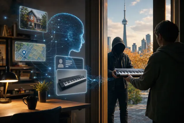 Illustration of an AI assistant handling an online marketplace sale and sharing a home pickup location