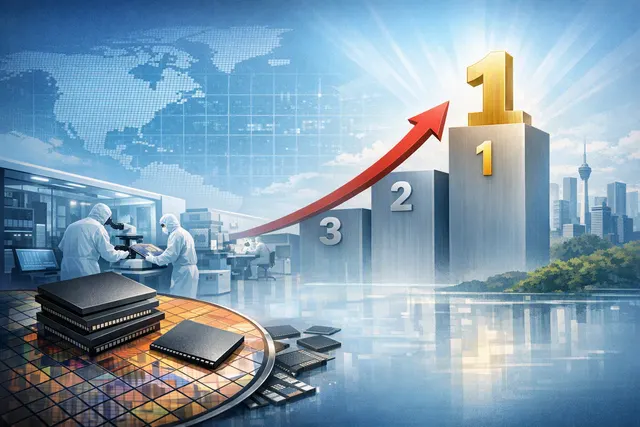 Editorial illustration of YMTC challenging Samsung and SK hynix in the global NAND flash market