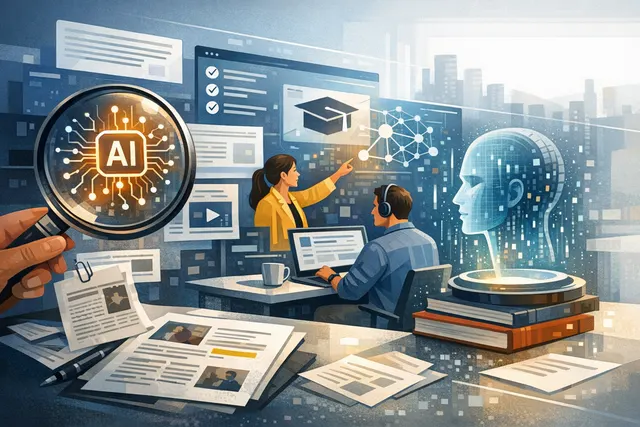 Abstract digital representation of AI-powered learning and enterprise knowledge integration