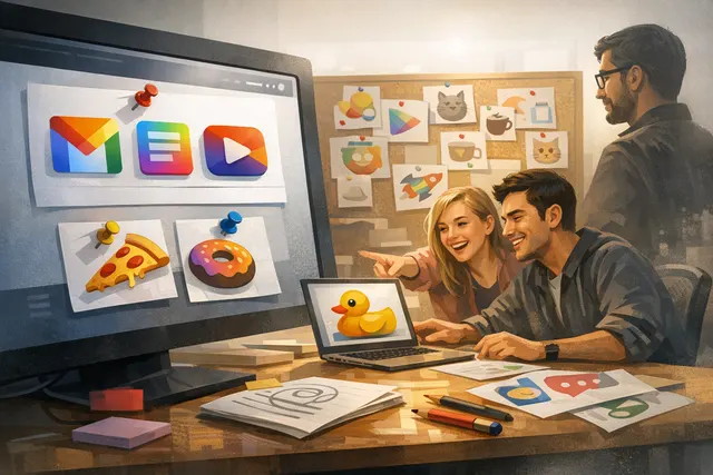 Illustration of Google's 2026 Workspace gradient app icons amid a cascade of parody memes and user reactions.