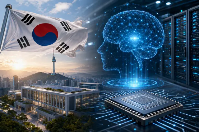 AI-generated editorial illustration accompanying South Korea’s proposed investment in a domestic frontier AI model