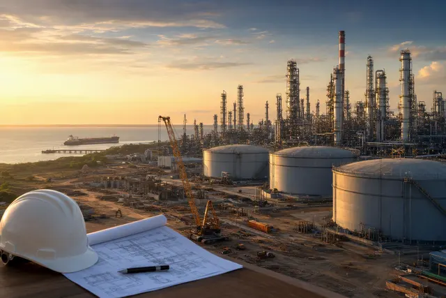 Editorial illustration of the proposed Dangote oil refinery project in Lamu, Kenya
