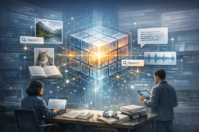 Visual representation of FLUX 3 multimodal model generating video, audio, and robotic actions across digital and physical environments