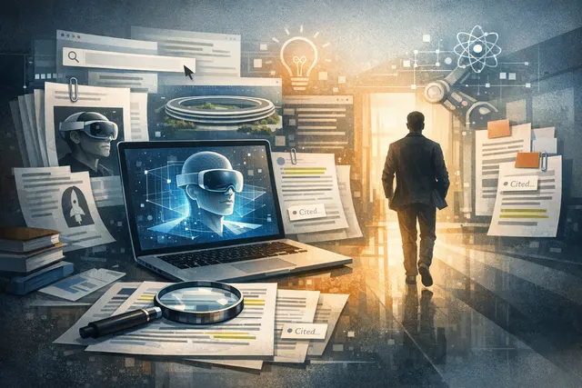 AI-generated conceptual image representing Apple Vision Pro and spatial computing transitioning to smart glasses, with abstract tech visual elements