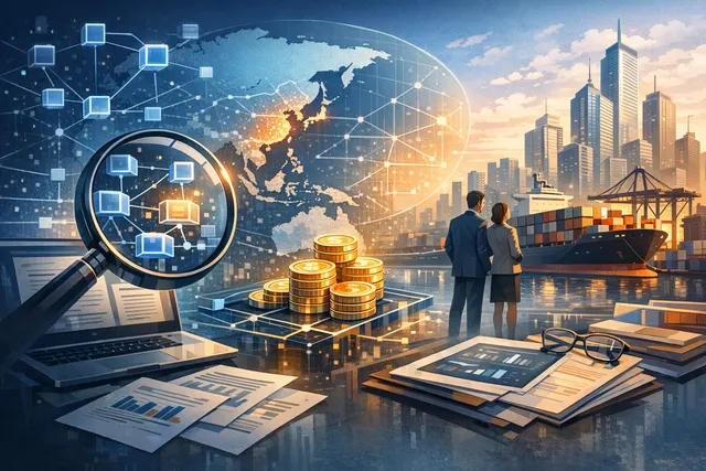 Abstract visualization of JPMorgan's Kinexys blockchain payments platform, illustrating global transaction flows and Asia-Pacific expansion