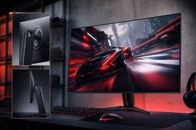 Editorial illustration of Xiaomi’s Redmi G25 2027 gaming monitor, featuring a 300Hz display