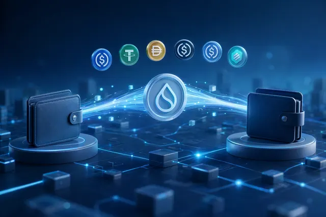 Illustration representing Sui blockchain gasless stablecoin transfers and zero‑fee payments
