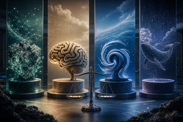 Сравнение четырёх AI-моделей GPT-5.5, Claude Opus 4.7, Kimi K2.6 и DeepSeek V4 на фоне графиков бенчмарков