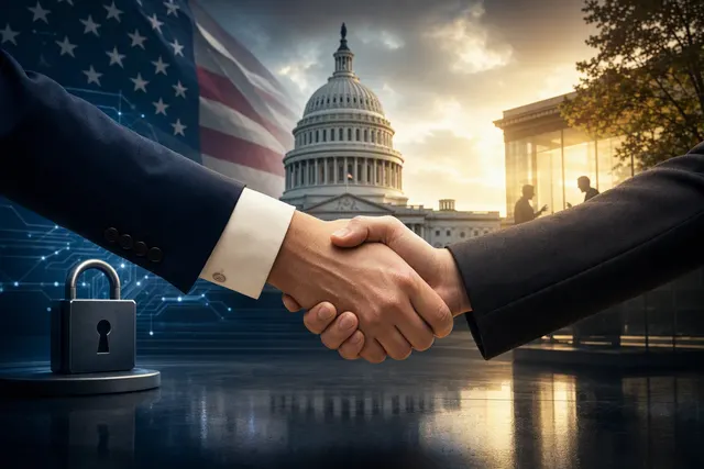 Editorial illustration about Anthropic, U.S. government relations and AI policy