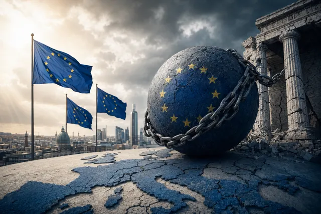 Illustration representing rising European public debt and economic pressure across EU countries