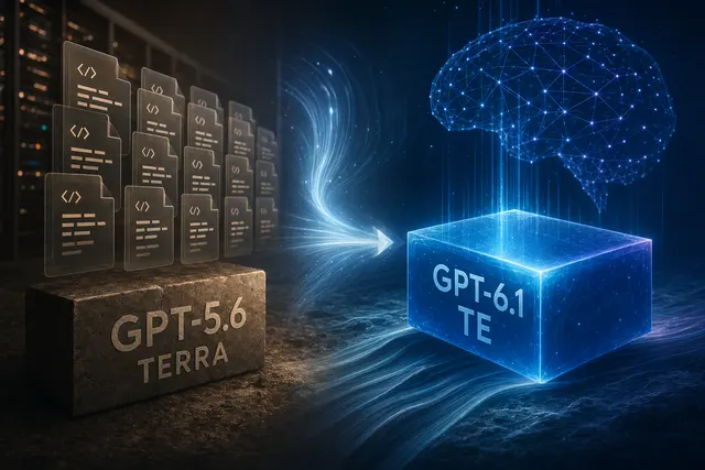 AI-generated editorial illustration representing AI model evaluation and a code change.