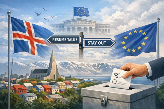 Illustration of Iceland’s referendum on restarting European Union accession negotiations, with Arctic security and fishing interests represented